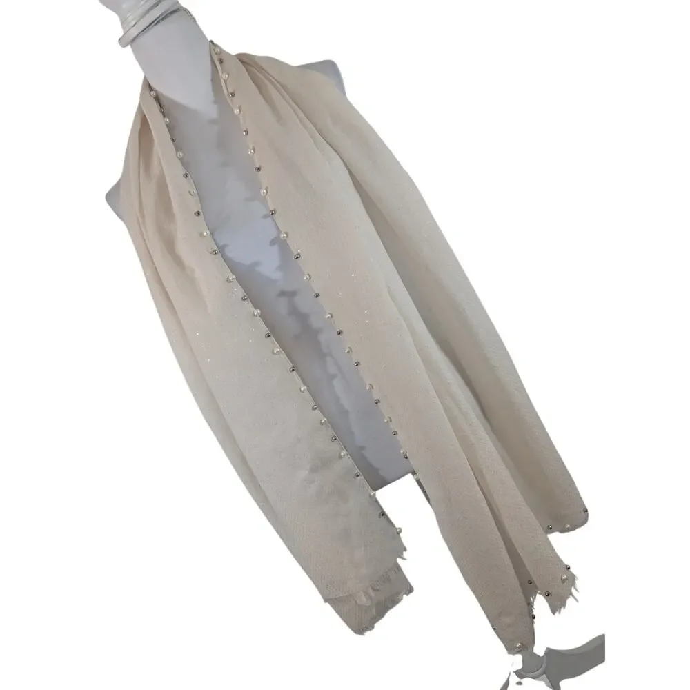 DELICATELY GORGEOUS PALE PINK+ SILVER METALLIC GLINTS, PEARL/SILVER BEAD SCARF!